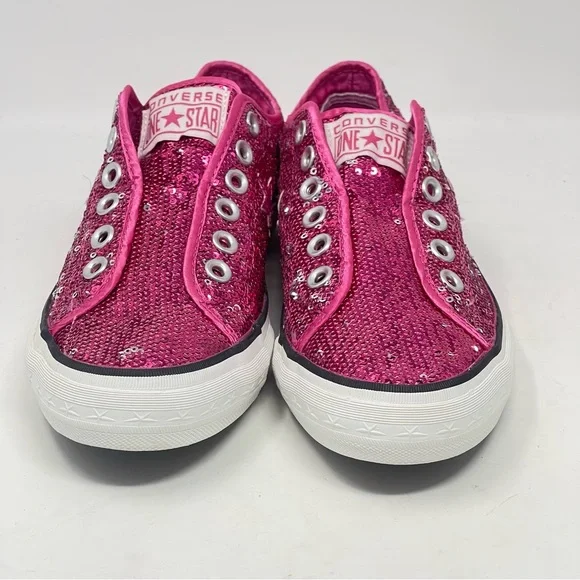 Converse One Star Shoes Womens 6.5 Pink Sequins Low Top Slip On Sneakers Wedding - Picture 6 of 13